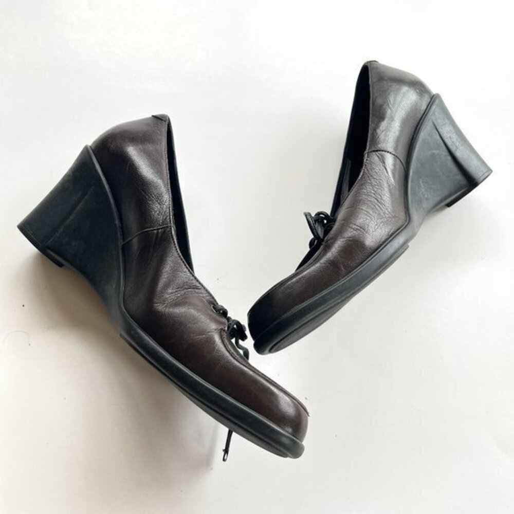 Arche Dark Brown Leather Lace Up Wedge 3" Heels Womens Size 8.5 Wear‎ to …